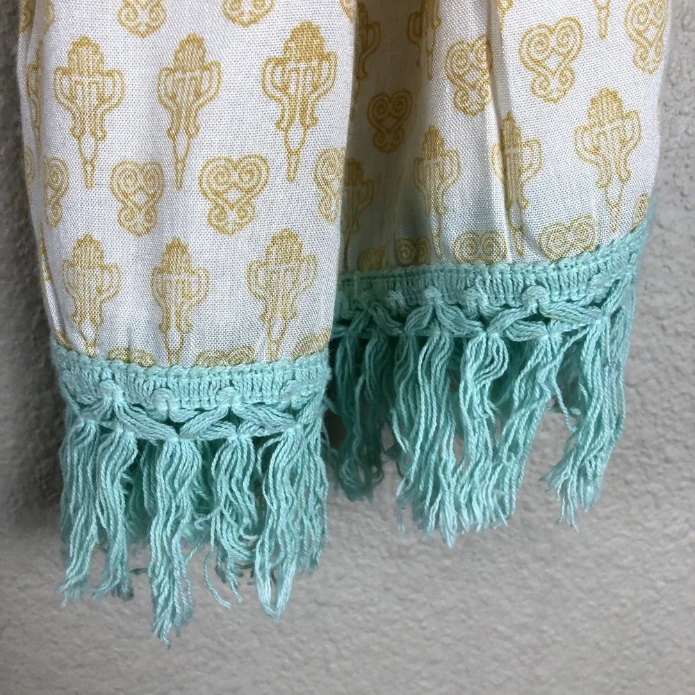 Anthropologie Raga Shirt Womens X Small Yellow Geo Cropped Fringe Bohemian‎ Boho